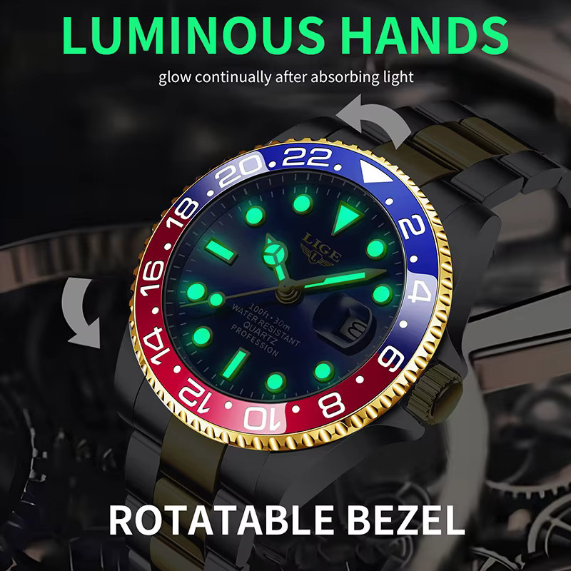 LIGE Armbanduhr Edelstahl, Quarz, Herren, Blau - Bild 4