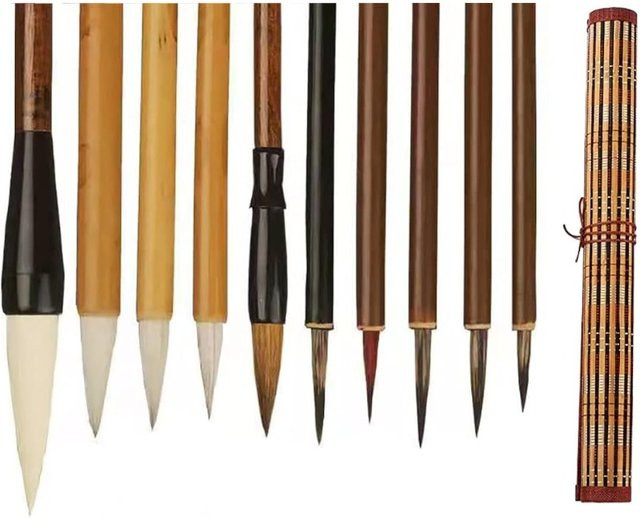 Emenne 10-teiliges professionelles chinesisches Kalligraphie-Pinsel-Set aus Bambus mit Aufbewahrungstasche für traditionelle chinesische Malerei - Bild 1