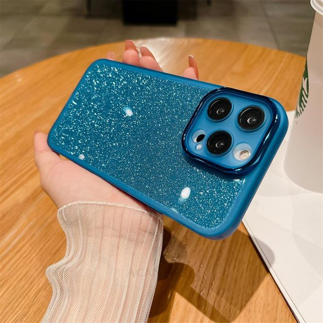 Luxus Glitzer Silikonhülle mit Objektiv Glas Schutz für Samsung Galaxy A-Serie in Himmelblau - Bild 1