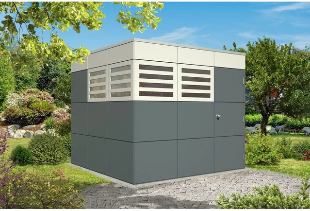 Skan Holz Gartenhaus Perth 3 aus Holz mit Flachdach in Schiefergrau, B/H/T: 253 x 223 x 253 cm - Bild 1