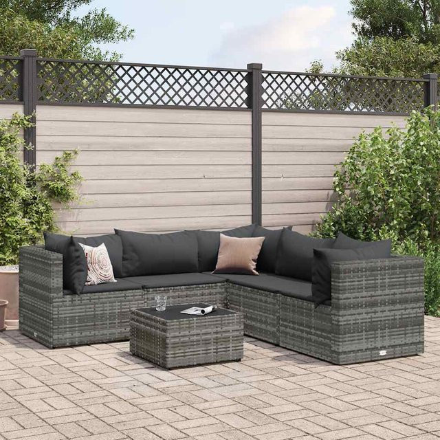 vidaXL 6-tlg Garten-Lounge-Set aus PE-Rattan in Grau mit Kissen - Bild 3