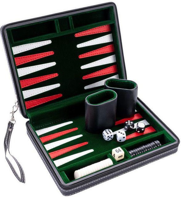 Matgames Backgammon-Reisespieltasche, Rotes Kunstleder, ab 6 Jahren - Bild 1