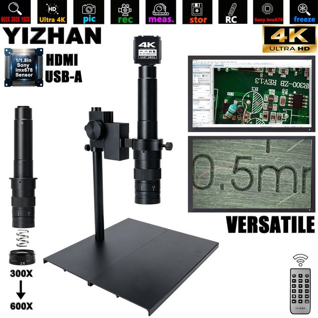 YIZHAN 4K Elektronisches Digitalmikroskop in Schwarz mit 600X Vergrößerung, 1/1,8 Zoll IMX678 Sensor und Messfunktion für PCB-Lötarbeiten - Bild 1