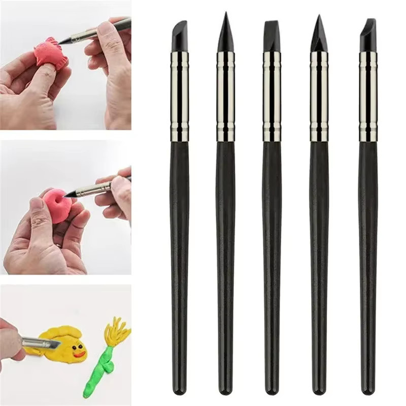 5er Set Silikon Modellierwerkzeuge für Ton, Keramik und Nail Art in Schwarz - Bild 5