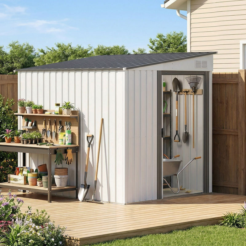 Outsunny Metall Gerätehaus aus verzinktem Stahl mit Pultdach und Schiebetür, Anthrazit, B: 154 cm, T: 206,5 cm, H: 181 cm - Bild 2