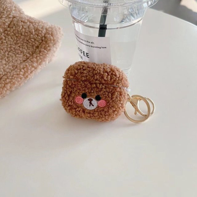 Plüsch-Teddybär-Schutzhülle für Apple AirPods Pro 3 in Braun - Bild 1