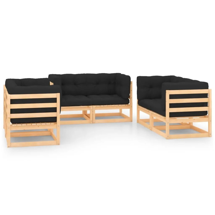 vidaXL 6-tlg Garten-Lounge-Set aus Kiefer Massivholz in L-Form mit Kissen in Anthrazit und Schwarz - Bild 2