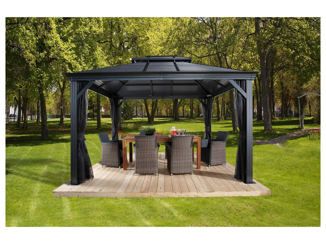 Sojag Pavillon Mykonos mit Doppeldach und Moskitonetz in Grau, B/T: 425 x 299 cm - Bild 4