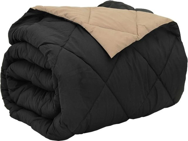 vidaXL Ganzjahresbettdecke aus Mikrofaser in Schwarz und Taupe, B/B: 220 x 260 cm - Bild 1
