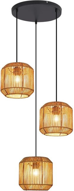 NETTLIFE Pendelleuchte aus Rattan und Metall in Schwarz, höhenverstellbare Retro-Hängelampe mit E27 Fassung, Durchmesser: 25 cm - Bild 1