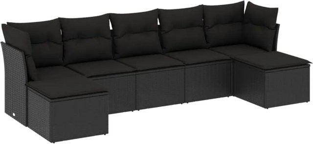 vidaXL 7-tlg Garten-Sofagarnitur aus Polyrattan mit Kissen in Schwarz - Bild 1