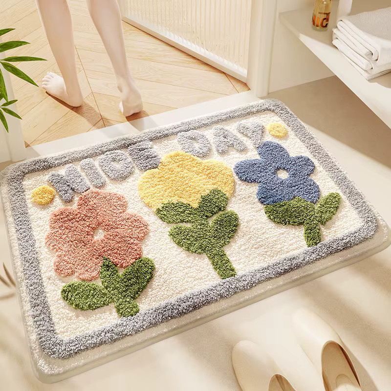 VIKAMA Saugfähige und schnell trocknende Badezimmermatte mit floralem Design, rutschfest, B/T: 60 x 40 cm - Bild 1