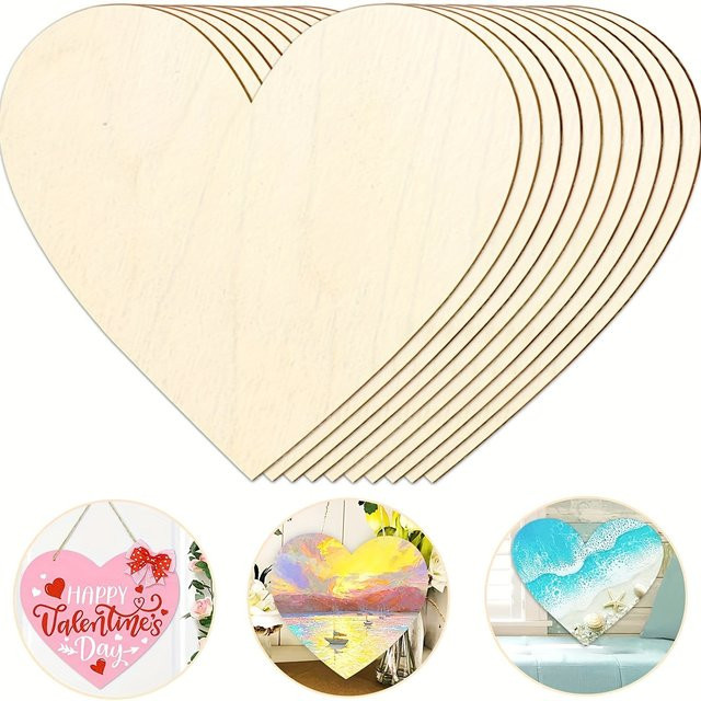 2 Stück Holzherzen mit Herzausschnitt in Beige, 30,48 cm Durchmesser, unvollendete Ornamente für Valentinstag und Hochzeit - Bild 1
