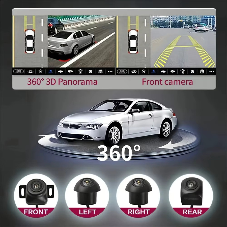 QueenDer Auto-Rückspiegel-Panoramakamera mit 360° Full HD Nachtsicht für Android-Player, Schwarz - Bild 3