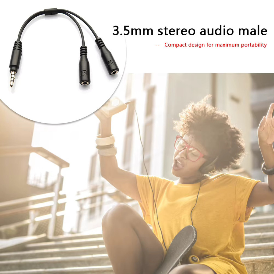 ALLOET Y-Splitter Adapter Kabel Schwarz mit 3,5mm Jack 1 TRRS Stecker auf 2 TRS Buchsen für Musik und Mikrofon Headset - Bild 2