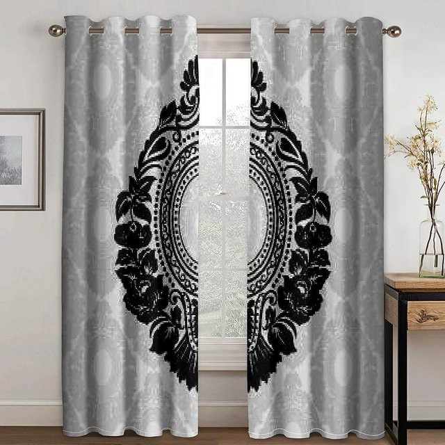 Yiran Furniture Luxus-Vorhang Set mit abstraktem Barock-Druck in Gold und Grau aus Polyester, 2 Stück, Breite: 50 cm, Höhe: 130 cm - Bild 1