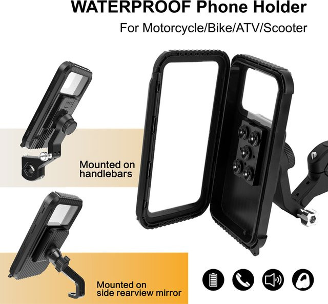 Wasserdichter Telefonhalter für Motorrad, Fahrrad, ATV und Roller in Schwarz und Transparent mit Touchscreen-Funktion aus PET-Material - Bild 1