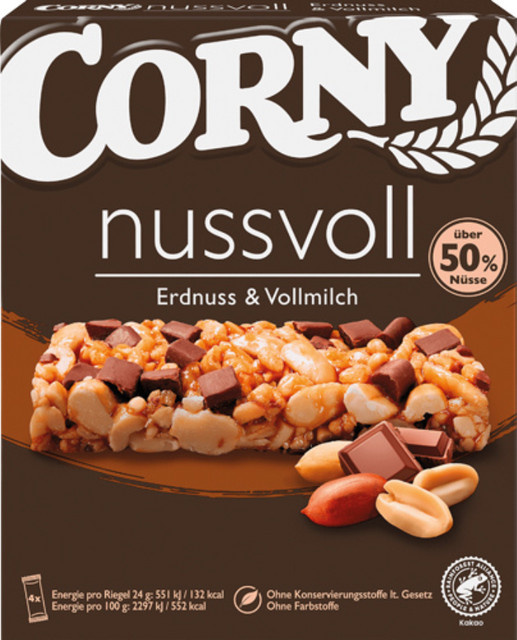 Corny nussvoll Erdnuss & Vollmilch Müsliriegel 4 x 24 g - Bild 1