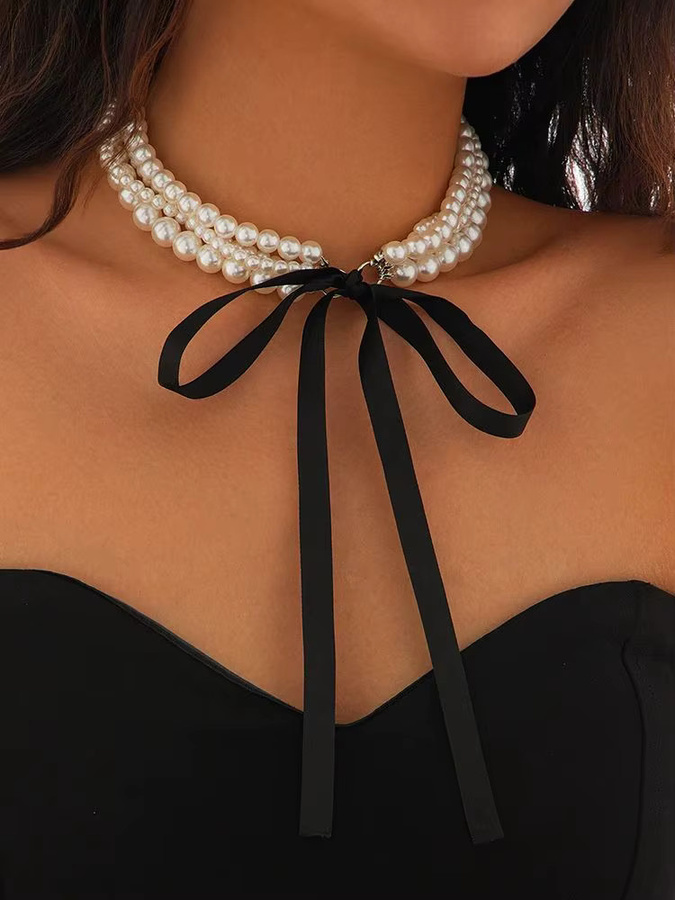 Ingemark Halskette Multilayer Imitation Perle, Schwarz, Damen - Bild 4