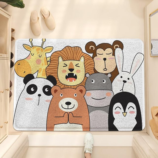 Verschleißfeste Türeingangsmatte mit Cartoon-Tier-Motiv in Mehrfarbig, Anti-Rutsch-Schmutzfangmatte für den Hauseingang, B/B: 60 x 90 cm - Bild 1