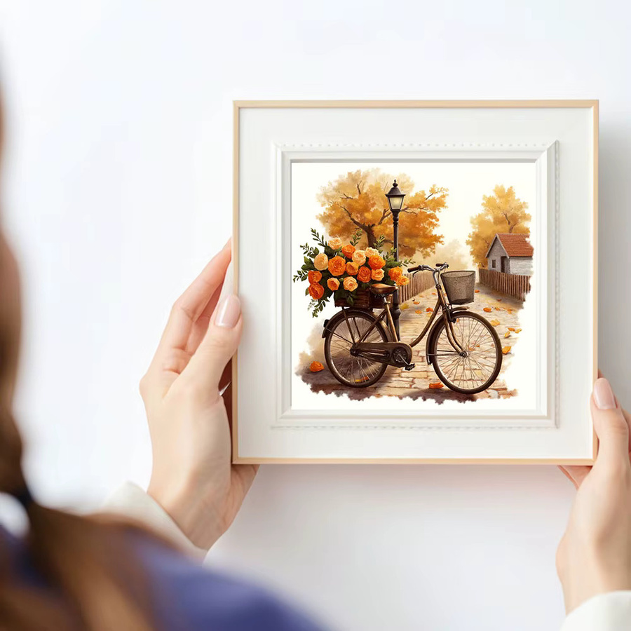Huacan Diamant-Gemälde Fahrrad Herbst Blume Landschaft, Bastelset - Bild 3