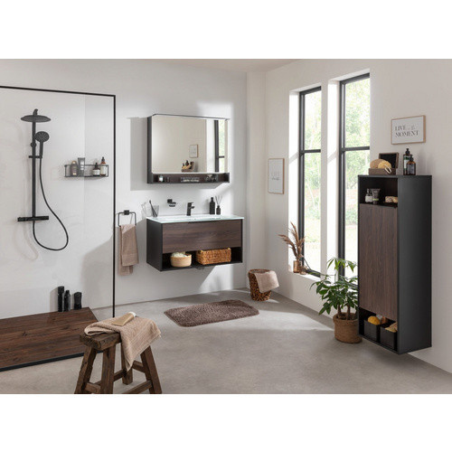 Fackelmann Badmöbel-Set B.Paris in Schwarz/Rigoletto mit Spiegelschrank, Glaswaschbecken und LED-Beleuchtung, Breite: 90,5 cm - Bild 2