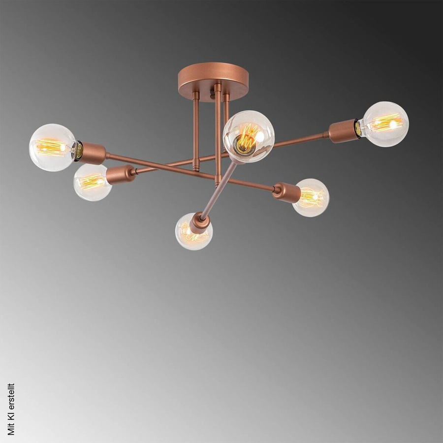 Opviq Deckenleuchte Flower in Kupfer mit Glas, E27, 6 Fassungen, Breite: 64 cm, Höhe: 30 cm, Tiefe: 64 cm - Bild 3