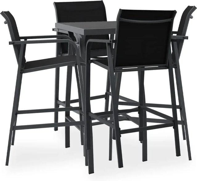 vidaXL 5-teiliges Gartenbar-Set in Schwarz und Grau mit Stahl und gehärtetem Glas, Höhe: 110 cm, Breite: 60 cm, Tiefe: 60 cm - Bild 1