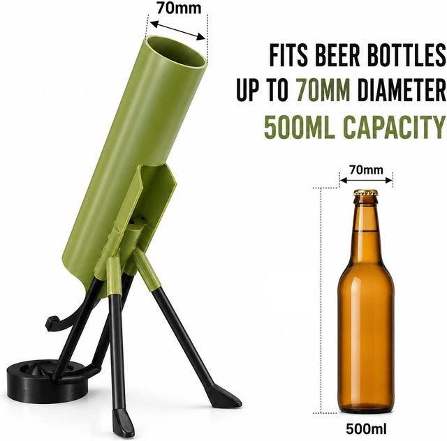 Aura Living Bierflaschenöffner Kanone in Grün mit Stativ als kreatives Party Gadget - Bild 1