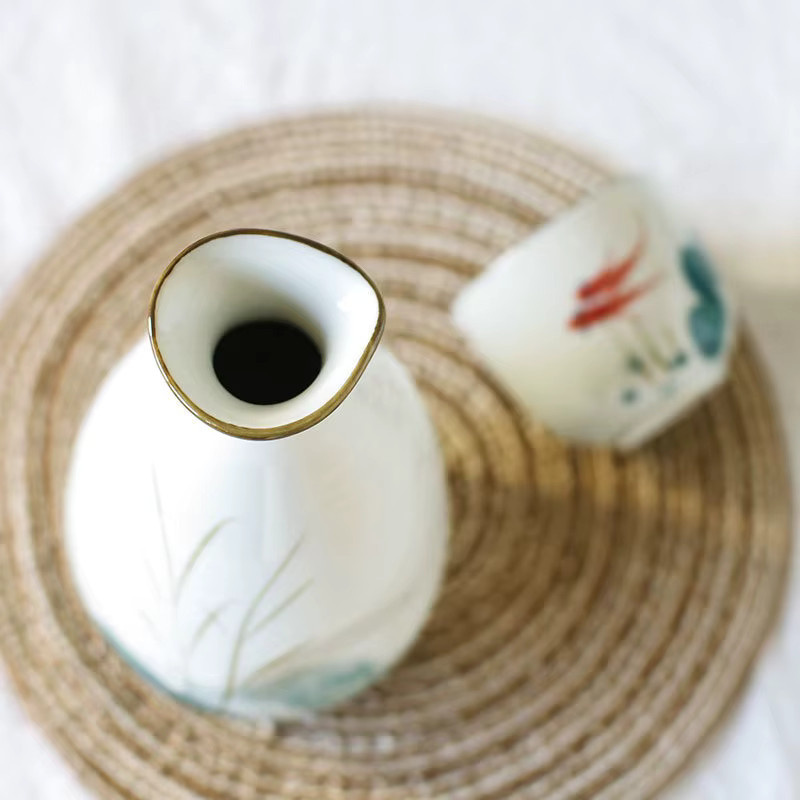 JUSTINLAU Keramik-Sake-Set mit Goldfisch-Design, 1 Topf und 4 Tassen, floraler Stil - Bild 3