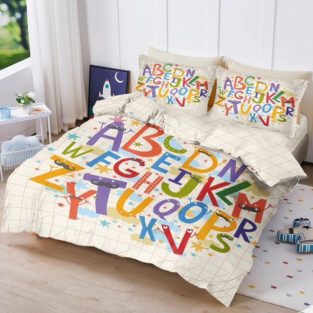 Flylo Kinderbettwäsche-Set Englisches Alphabet mit Bettbezug und Kissenbezügen, Mehrfarbig, B/H: 90 x 200 cm - Bild 1