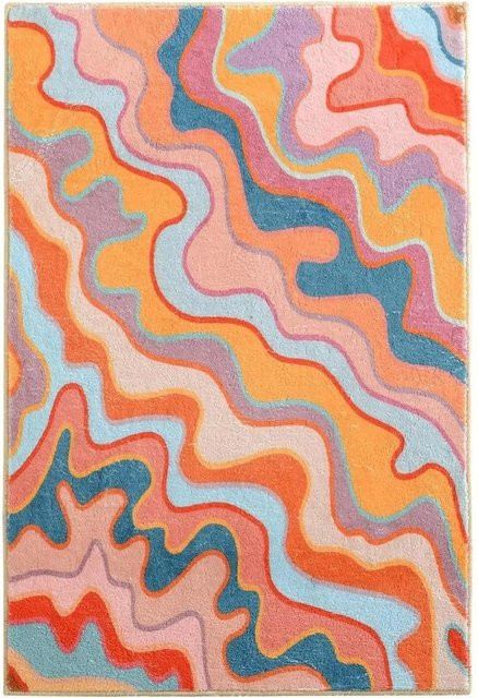 JGJG Retro Abstrakt Teppich mit geometrischem Streifenmuster in Multicolour, rutschfest und waschbar, Imitat Kaschmir, B: 80 cm, L: 160 cm - Bild 1