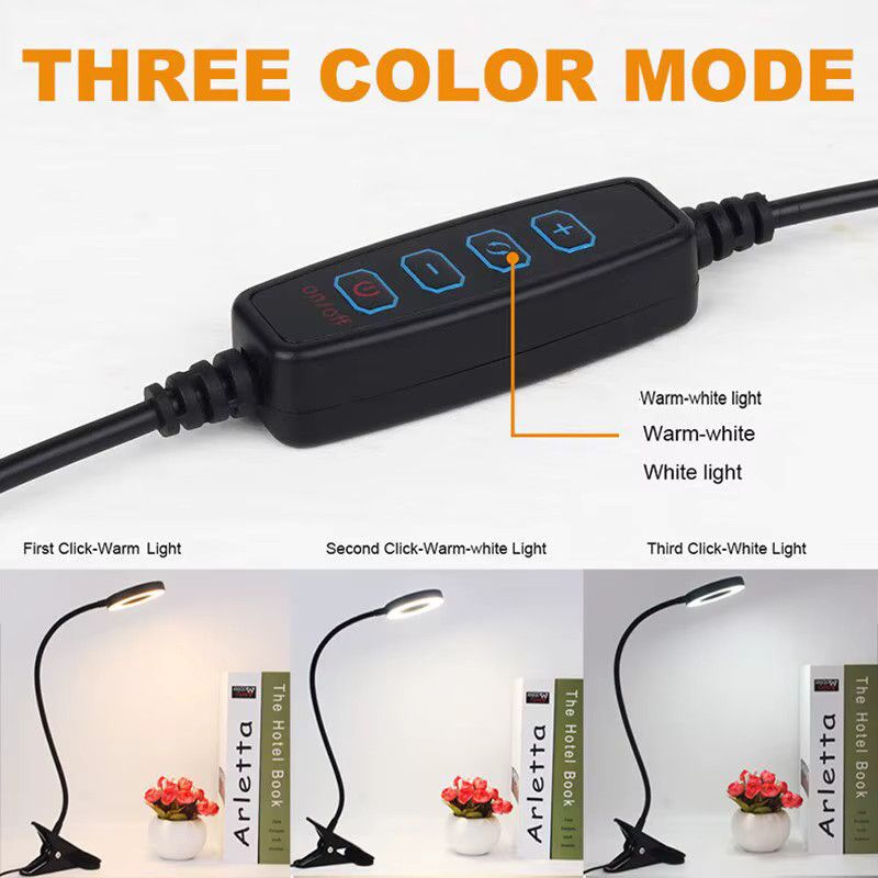 GGBEE LED Schreibtischlampe mit 48 LEDs, USB Clip-Leuchte mit 360 Grad Schwanenhals und einstellbarer Helligkeit für Augenschutz - Bild 5