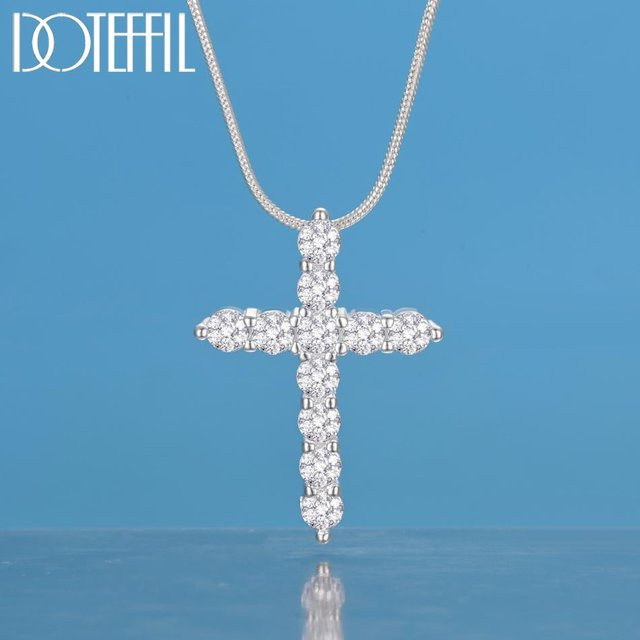 DOTEFFIL Halskette 925 Sterling Silber, Diamant, Kreuz, Damen, 55 cm - Bild 1