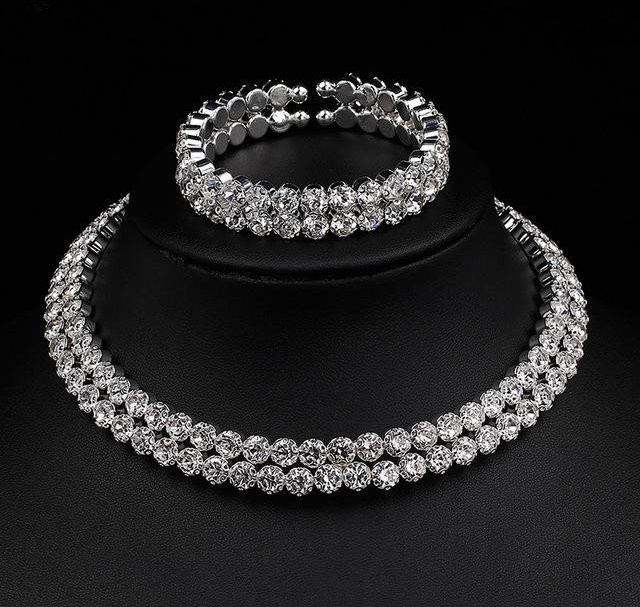 Halskette Armband, Doppel Strass Klauenkette, Kristall, Diamant, Damen, black - Bild 1