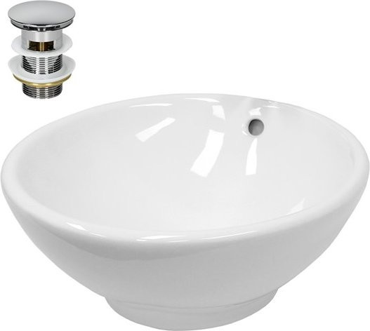 LuxeBath Waschbecken aus Keramik mit Ablaufgarnitur und Überlauf, Weiß, Durchmesser: 42 cm, Höhe: 17 cm - Bild 1
