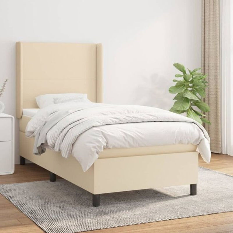 vidaxl Boxspringbett mit Matratze aus Stoff in Creme, B/T/H: 90 x 200 x 118 cm - Bild 1