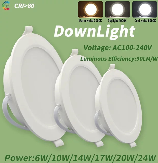 Runde LED-Einbau-Downlight-Panelleuchte für Innenbeleuchtung, Weiß, wählbar in 10W oder 24W mit verschiedenen Farbtemperaturen (3000K, 4000K, 6000K) - Bild 1