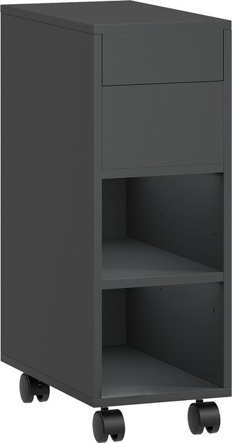 HOMCOM Beistelltisch mit schiebbarer Tischplatte und Rollen in Schwarz mit verstecktem Stauraum und verstellbarem Regal für Wohnzimmer und Schlafzimmer - Bild 1
