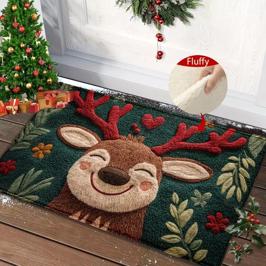 VIKAMA Weihnachts-Bodenmatte mit Elfen-Motiv, rutschfester und wasserabsorbierender Teppich für das Badezimmer und die Heimdekoration - Bild 2