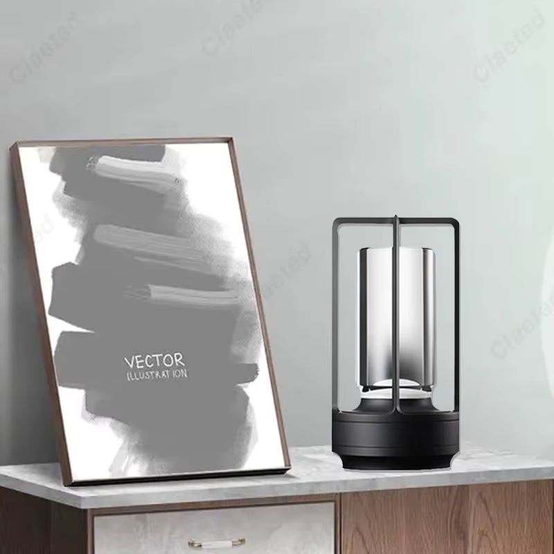 Claeted LED Akku Tischlampe im Industriestil aus Metall für Outdoor, Camping und Restaurant, Schwarz und Weiß - Bild 2
