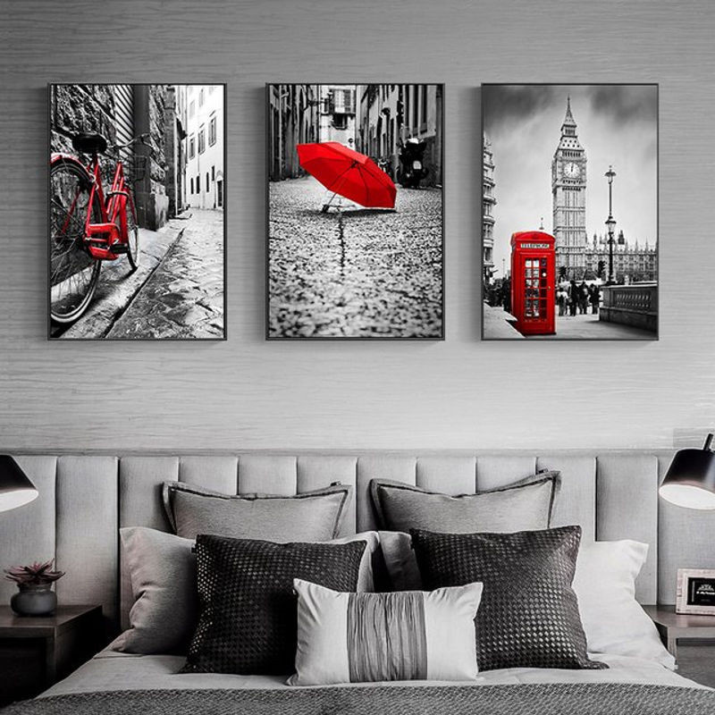 Potdemiel Wandbild City Umbrella Call Box im skandinavischen Stil, mehrfarbige Leinwand als Wandkunst für dein Wohnzimmer oder Salon, Hochformat - Bild 1