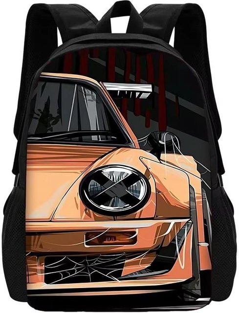 Fancy Style Studio JDM Auto Kinder Schulrucksack Set mit Lunchtasche und Federmäppchen in Orange - Bild 1