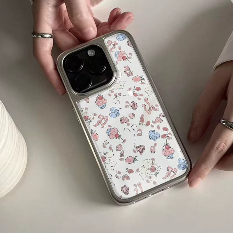 FLOWERS&CAKES Hydrogel-Rückplatte mit silbernem Rand, stoßfeste Handyhülle für iPhone 17, 16, 15 und 14 Pro Max, Multicolor - Bild 3