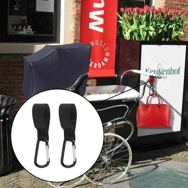Aluminium Kinderwagen Haken Clip in Schwarz als Organizer für Taschen und Einkaufstaschen - Bild 1