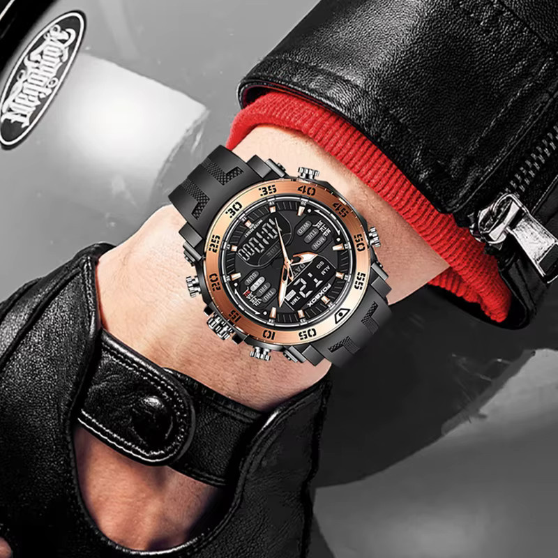 FOXBOX Armbanduhr Digital, Stoppuhr, Kunststoff, Silikon, Schwarz, Herren - Bild 5