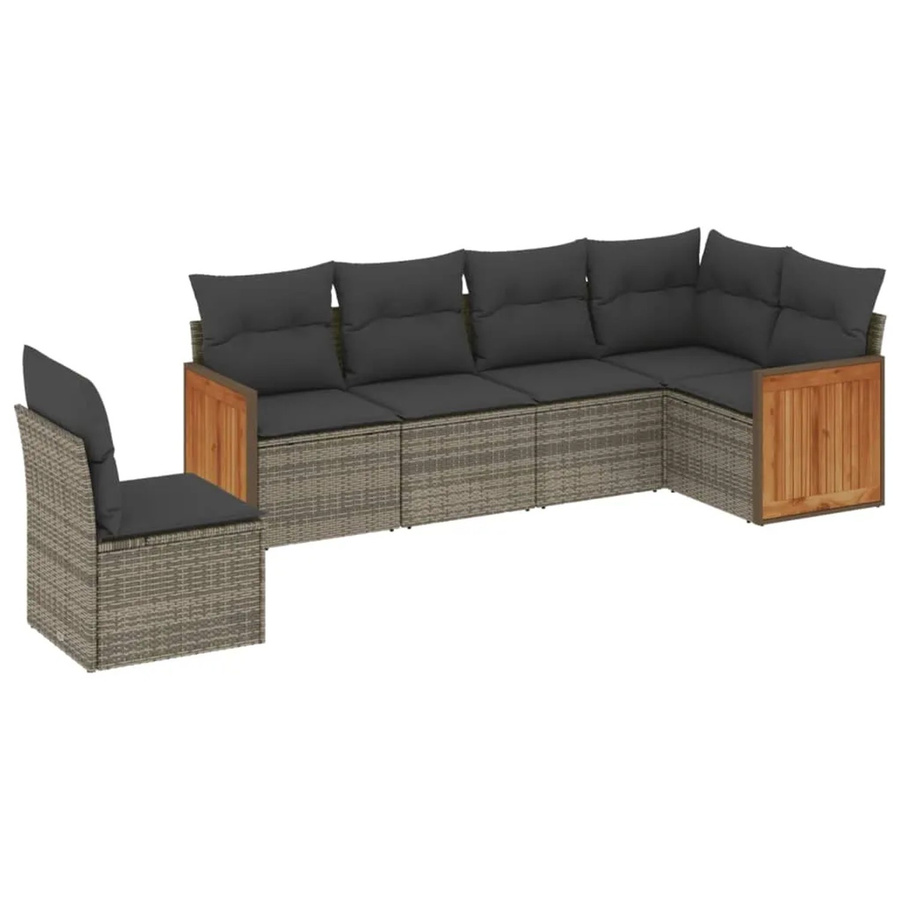 vidaXL 6-teilige Garten-Sofagarnitur in L-Form aus grauem Poly-Rattan mit Sitzkissen und Rückenkissen - Bild 2