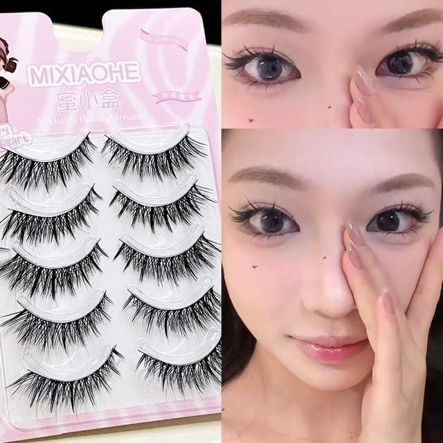 Mixiaohe Schrägflügel-Wimpern, 5 Paar, Natürlicher Look - Bild 1