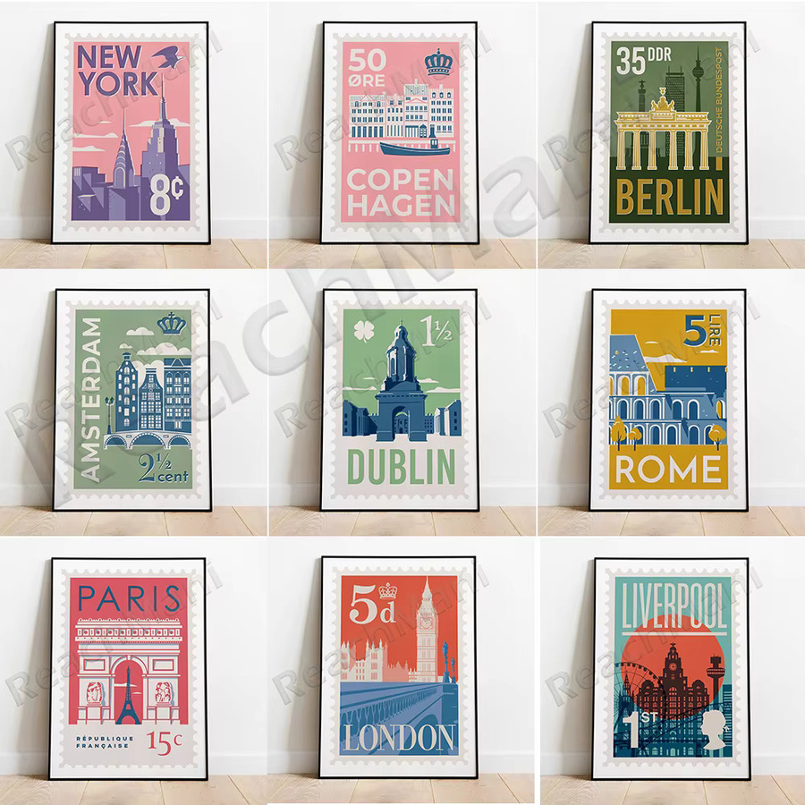 ReachMani Skyline Stadt Poster Motiv London New York Amsterdam Kopenhagen Paris Berlin Rom Liverpool in Mehrfarbig - Bild 1
