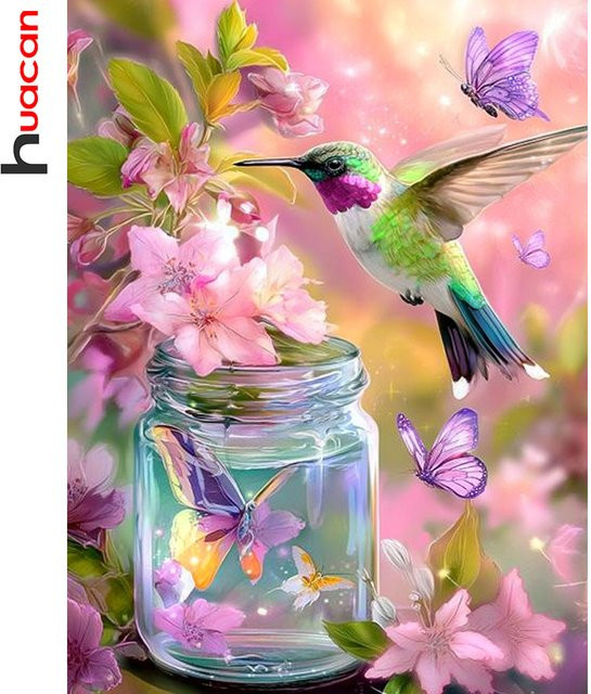 Huacan 5D DIY Diamantmalerei Set mit Vogel, Schmetterling und Blumen in Multicolour, B/H: 30 x 20 cm - Bild 1